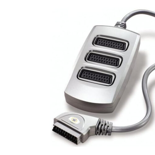Adaptador Scart Macho / 3xScart Fêmea - Blindada Prata