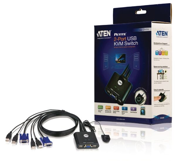 Adaptador KVM 2 PCs para 1 Monitor+Rato+Teclado
