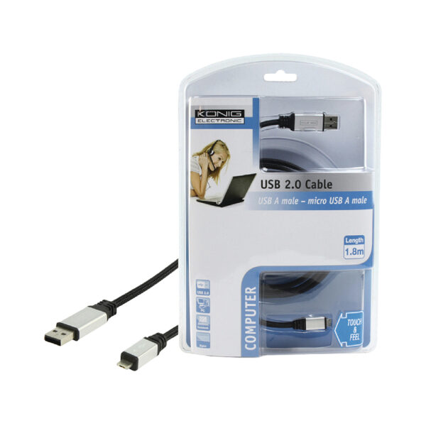Cabo USB "A" Macho / Micro USB "A" Macho 1,8mt - Nylon - Image 2