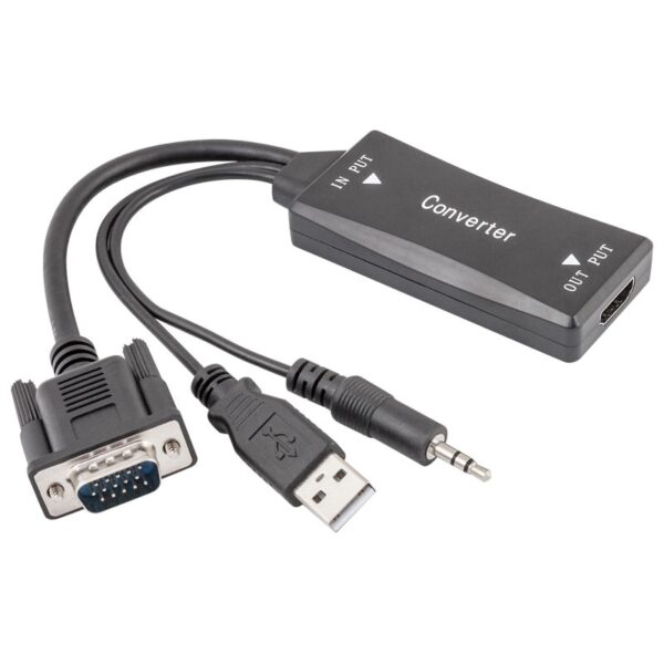 Adaptador VGA macho+3,5mm / HDMI Fêmea - Preto