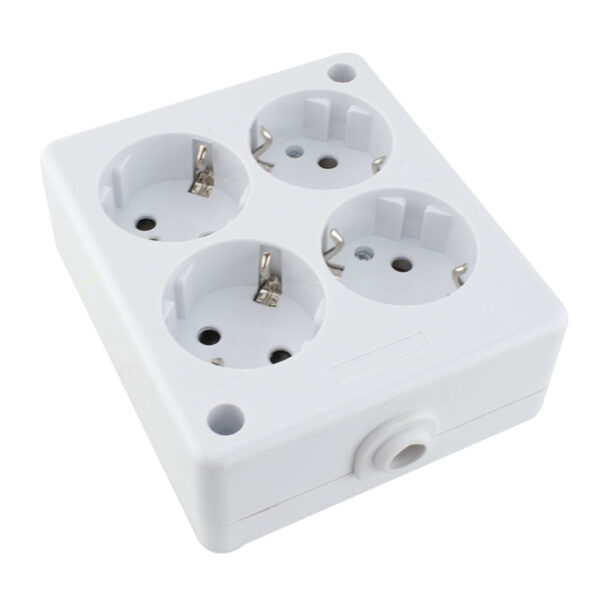 Tomada Eléctrica 4 Vias Schuko Branca p/ Cabo - Quadrada - Image 4