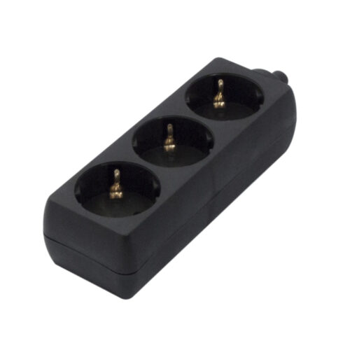 Tomada Eléctrica 3 Vias Schuko Preta p/ Cabo