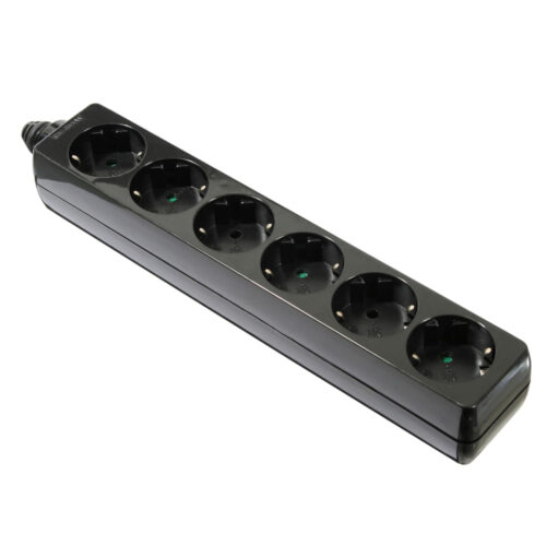 Tomada Eléctrica 6 Vias Schuko Preta p/ Cabo