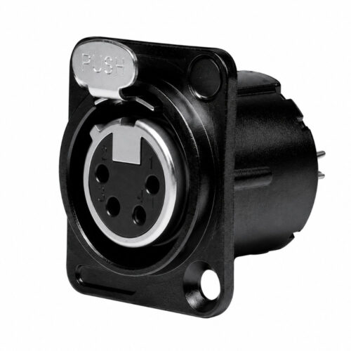 Ficha XLR Fêmea 4Pin Preto Painel - Chassi