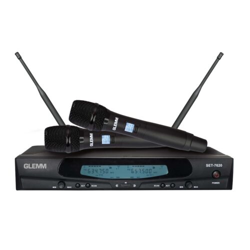 Microfone Mão s/ Fios (2 unid) + Receptor UHF