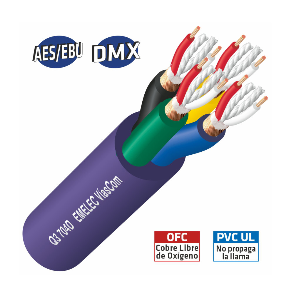 Cabo Digital Multipar AES/EBU e DMX 100m