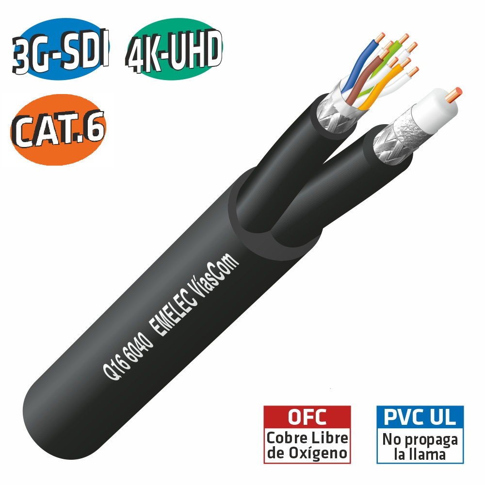 Cabo SDI 4K-UHD + LAN CAT6 SF/UTP c/ Enrolador - 50m - Image 2